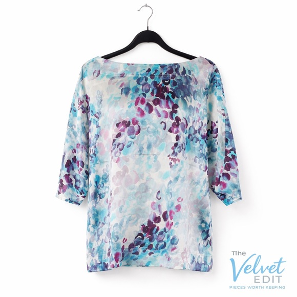 St. John Tops - St. John Silk Watercolor Blouse – Size S – 3/4 Sleeve